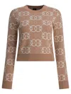 Pinko Jacquard Viscose Blend Crewneck Sweater In Brown