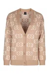 Pinko V-neck Knitwear Cardigan With Ribbed Cuffs And Hem In Neutral