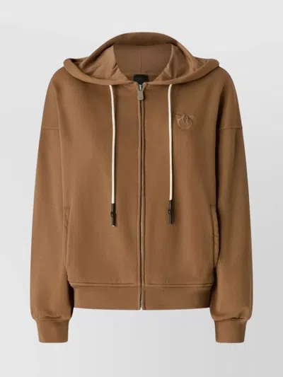 PINKO KNITWEAR WITH DRAWSTRING HOOD AND RIBBED FINISH