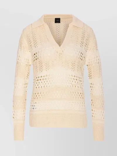 Pinko Knitwear With V-neck And Collar Detail In Neutral