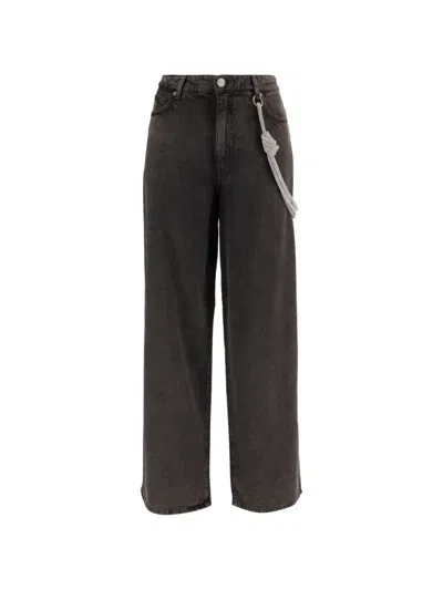 Pinko Knot Embellished Jeans In Gray