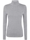 Pinko High-neck Ribbed Cashmere-blend Sweater With Lurex Cuffs In Grey