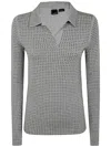 Pinko Collared Long Sleeve Textured Fabric Top In Grey