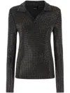 Pinko Black Rhinestone Polo Shirt In 黑色