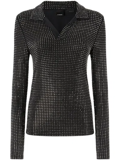 Pinko Black Rhinestone Polo Shirt
