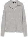 Pinko Collared Long Sleeve Textured Fabric Top In Grey