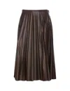 Pinko High Neck Pleated Midi Skirt In Marrone/cuoio
