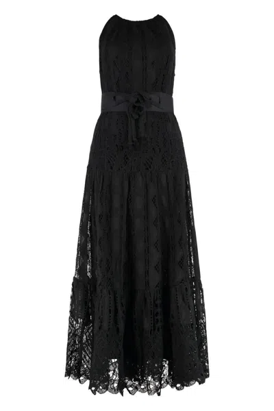 Pinko La Cura Broderie Anglaise Dress In Black
