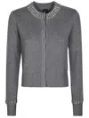 Pinko Grey Cardigan With Crystal Embellishments And Logo Patch On The Back In Cashmere Woman In Black
