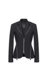 Pinko Zipped Crepe Notch-lapel Blazer In Black