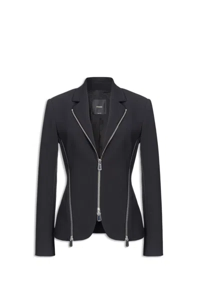 Pinko Zipped Crepe Notch-lapel Blazer In Noir Limousine