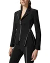 Pinko Zipped Crepe Notch-lapel Blazer In Limo Black