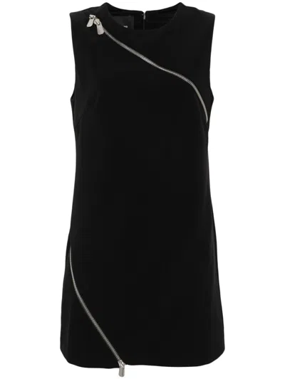 Pinko Asymmetric-zip Mini Dress In Black