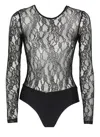 Pinko Chantilly Lace Long-sleeve Bodysuit In Black