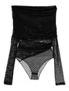 Pinko Sheer Black Off-shoulder Top With Lace In Black
