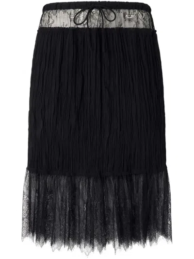 Pinko Lace-detail Gathered Skirt In Black