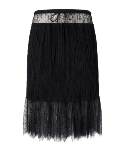 Pinko Lace-detail Gathered Skirt In Black