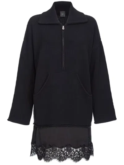 Pinko Lace-detail Zip-up Dress In Black