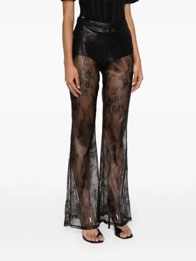 Pinko Lace Flare Floral Trouser In Black