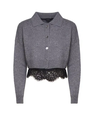 Pinko Lace-insert Cardigan In Grey
