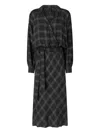 Pinko Lace-insert Check Midi Dress In Black