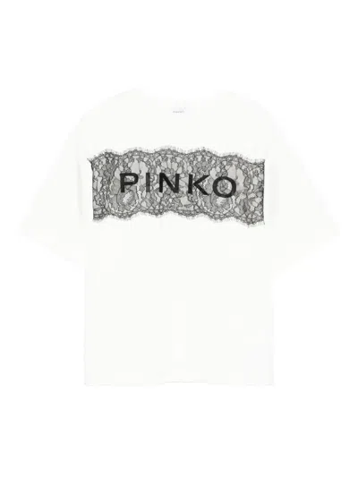 Pinko Kids' Lace-insert Cotton T-shirt In White