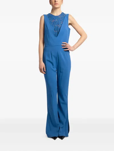 Pinko Lace Insert Flared Jumpsuit In Blue