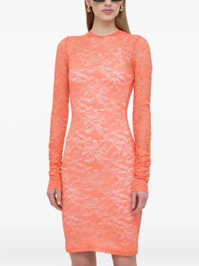 Pinko Lace Long-sleeve Mini Dress In Orange