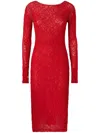 Pinko Slim-fitting Lace Dress With Open Back In Rot