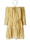 Pinko Mini-robe Ajourée À Épaules Dénudées In Yellow