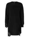 Pinko Knit Mini Dress With Lace In Black