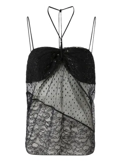 Pinko Lace-paneled Sequin Blouse In Black