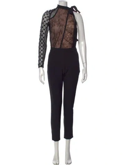 Pre-owned Pinko Lace Pattern Asymmetrical Jumpsuit In Black