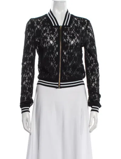 Pre-owned Pinko Lace Pattern Bomber Jacket In Black