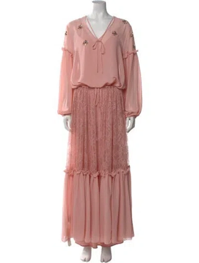 Pre-owned Pinko Lace Pattern Long Dress W/ Tags In Pink
