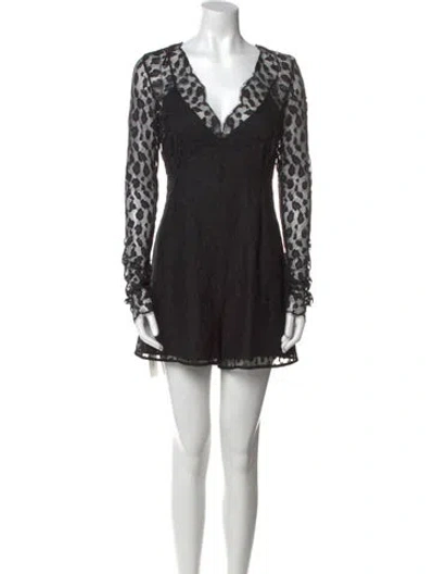 Pre-owned Pinko Lace Pattern Plunge Neckline Romper In Black