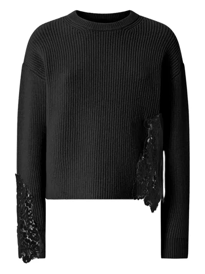 Pinko Lace-ribbed Sweater In Black
