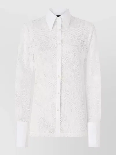 Pinko Lace Shirt Collared Neck Cuffed Long Sleeves In White