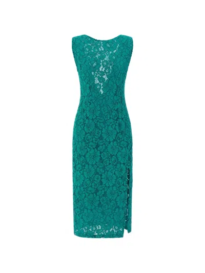 Pinko Drupa Lace Midi Dress Side Slit In Green