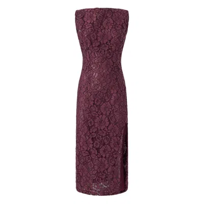 Pinko Strapless Dress Knee Length Lace Slit In Red