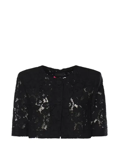 Pinko Lace Spencer Button-up Cotton Jacket In Black