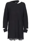 Pinko Black Short Dress With Cut-out Details In Cashmere Blend Woman In Black