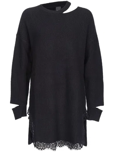 Pinko Black Short Dress With Cut-out Details In Cashmere Blend Woman