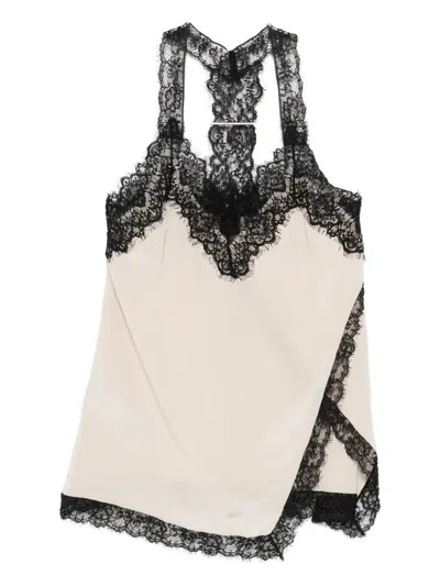 Pinko Lace-trim Silk Top In Neutral