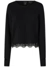 Pinko Asymmetric Neck Lace Trim Sweater In Black