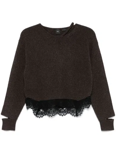 Pinko Lace-trim Sweater In Brown