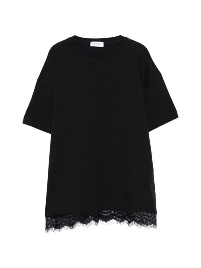 Pinko Kids' Lace-trim T-shirt In Black