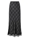 Pinko Lace-trimmed Checked Midi Skirt In Black
