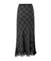 Pinko Lace-trimmed Checked Midi Skirt In Black