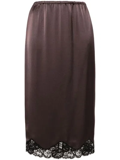 Pinko Lace Trimmed Midi Skirt In Braun